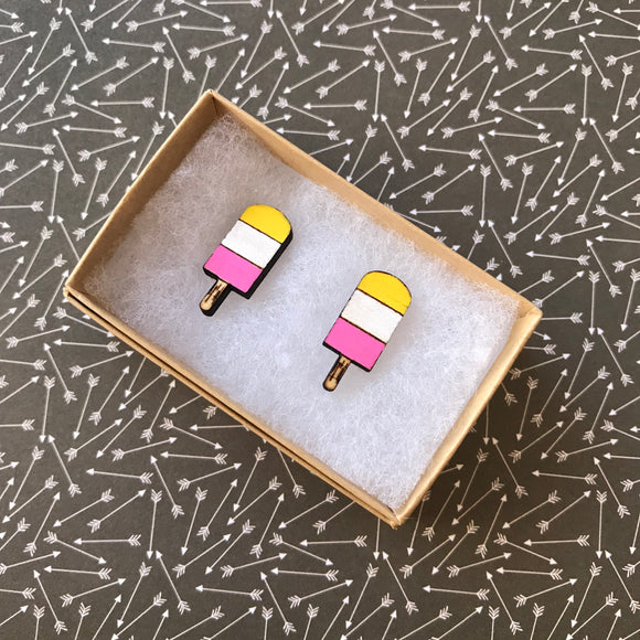 Hand Painted Popsicle Stud Earrings. Bamboo Earrings.