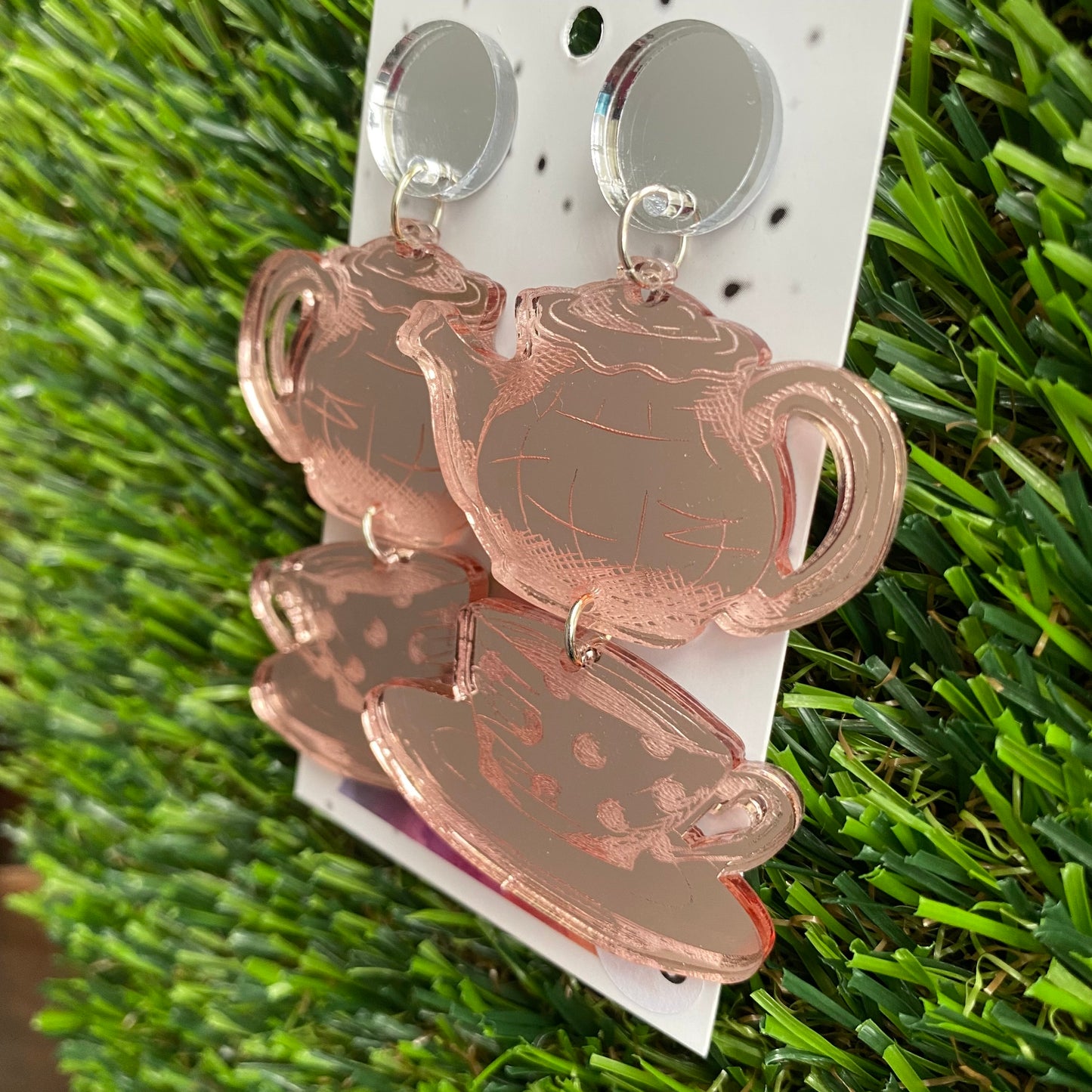 Tea for Two - Rose Gold Mirror Statement Dangle Earrings