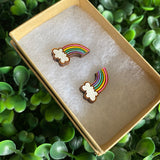 Rainbow Earrings. Itty Bitty Hand Painted Bamboo Rainbow and Cloud Stud Earrings. Made with love in the LLL Studio :) (Cute Colour Way)