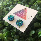 Holographic Blue Faux Druzy Stud Earrings.