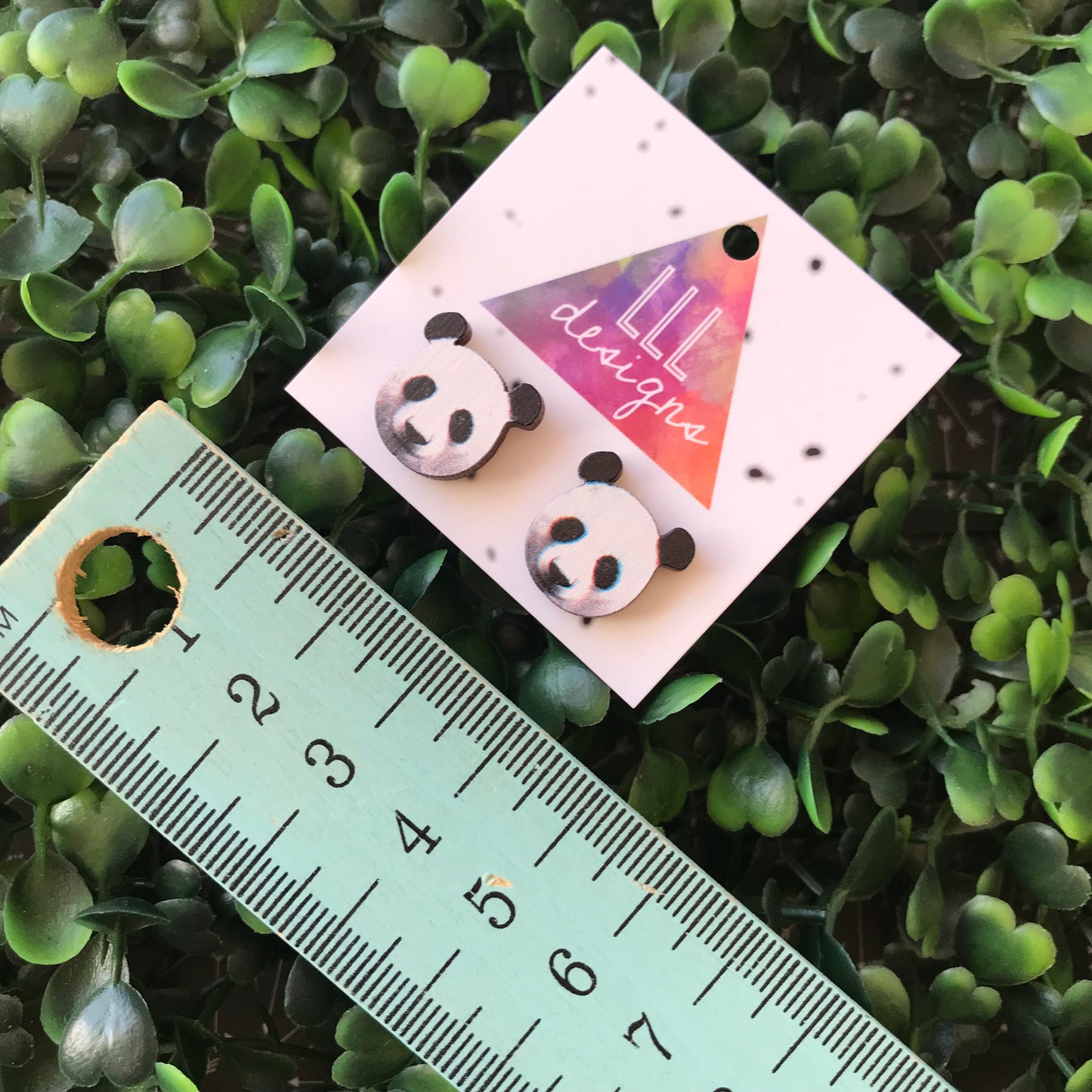 Printed Timber Panda Stud Earrings. Animal Earrings.