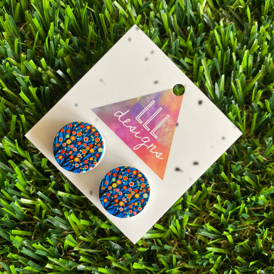 In Bloom Rainbow Trees - Printed Timber Stud Earrings.