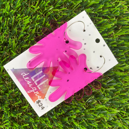 Hot Pink Translucent Splatter Hoop Earrings.