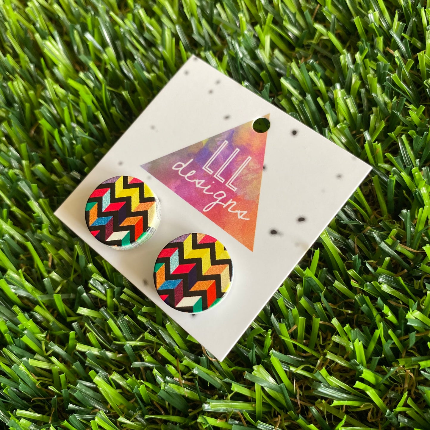Rainbow Chevron Printed Timber Stud Earrings.