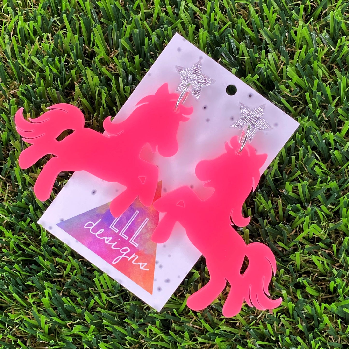 Pretty in Pink Pony Statement Dangle Earrings with Glitz Star Stud Toppers! Live your Best life!!!