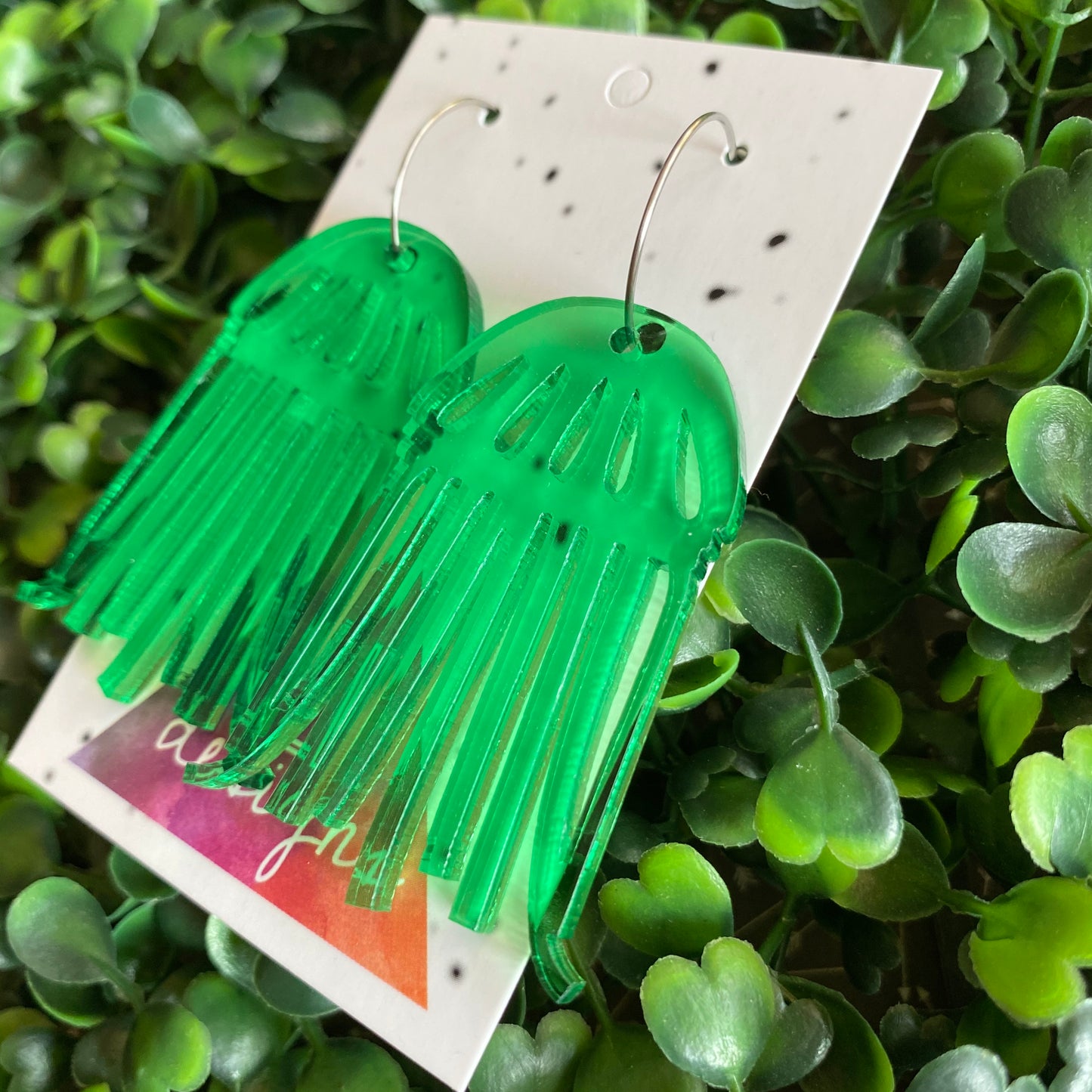 Jellyfish Earrings. Stunning Translucent Green Jellyfish Hoop Earrings. THe Hoops allow them to Wiggle and Dance as you move :)
