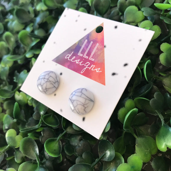 White and Grey Marble Stud Earrings.