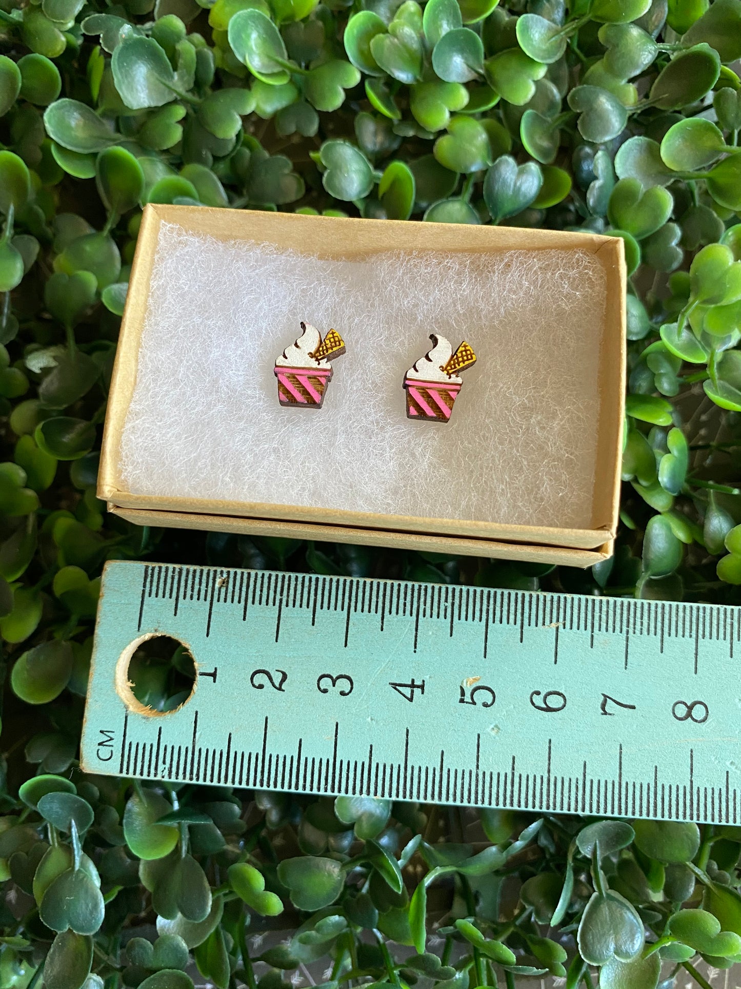 Ice Cream Sundae Earrings - Detailed Hand Painted Bamboo Earrings - Available in 2 Stunning Colours.