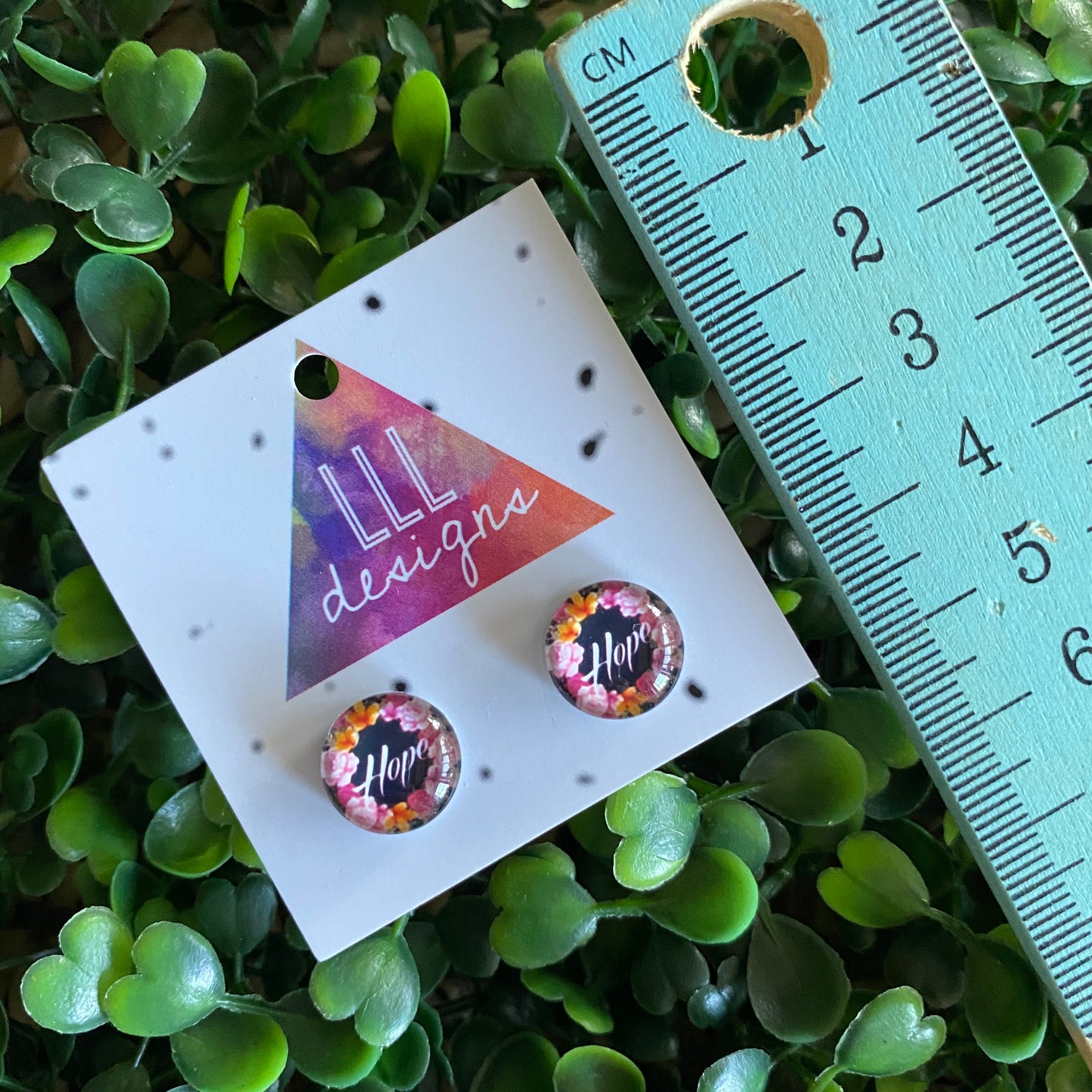Hope Earrings. Floral Hope Glass Dome Stud Earrings.