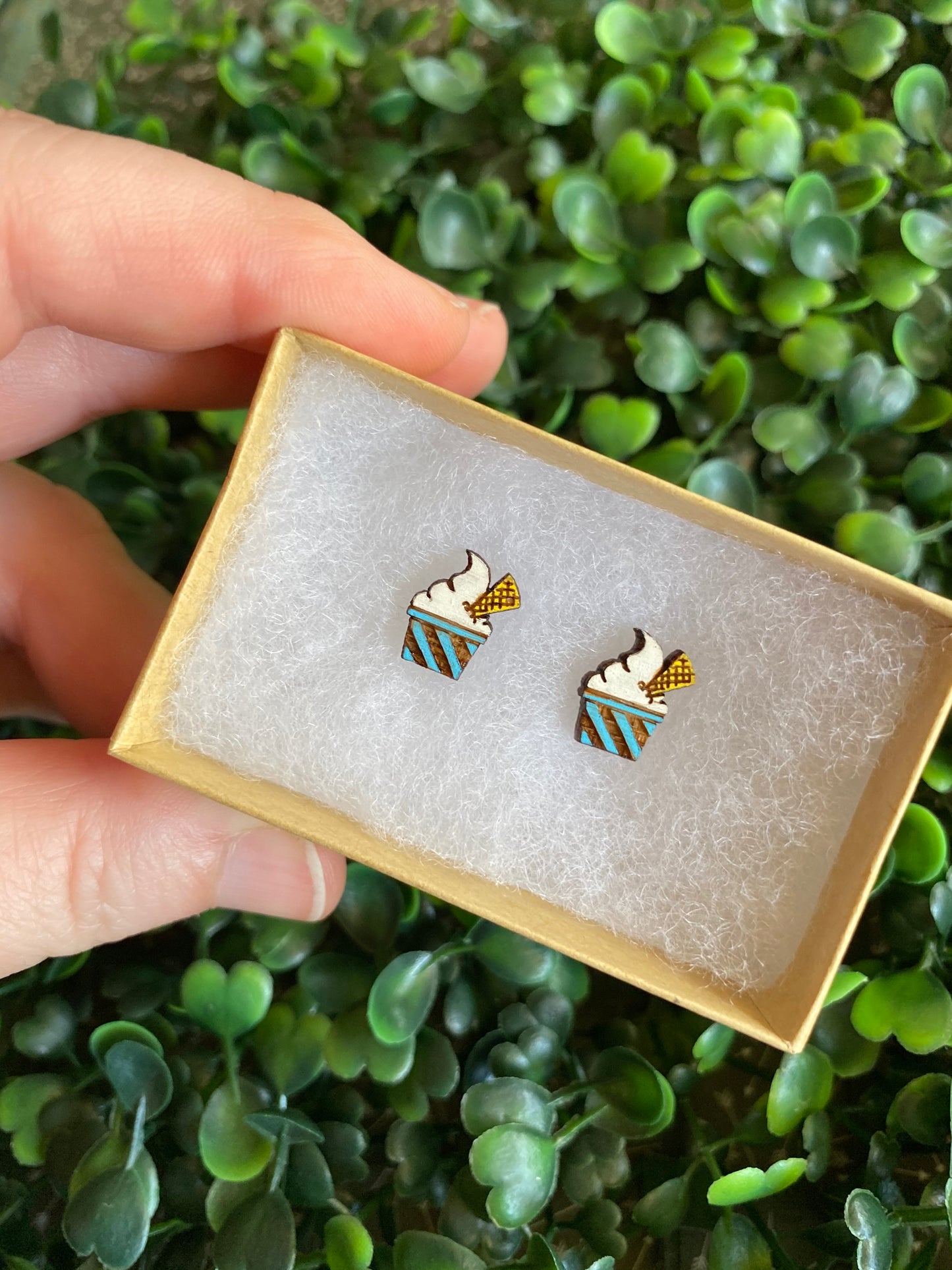 Ice Cream Sundae Earrings - Detailed Hand Painted Bamboo Earrings - Available in 2 Stunning Colours.