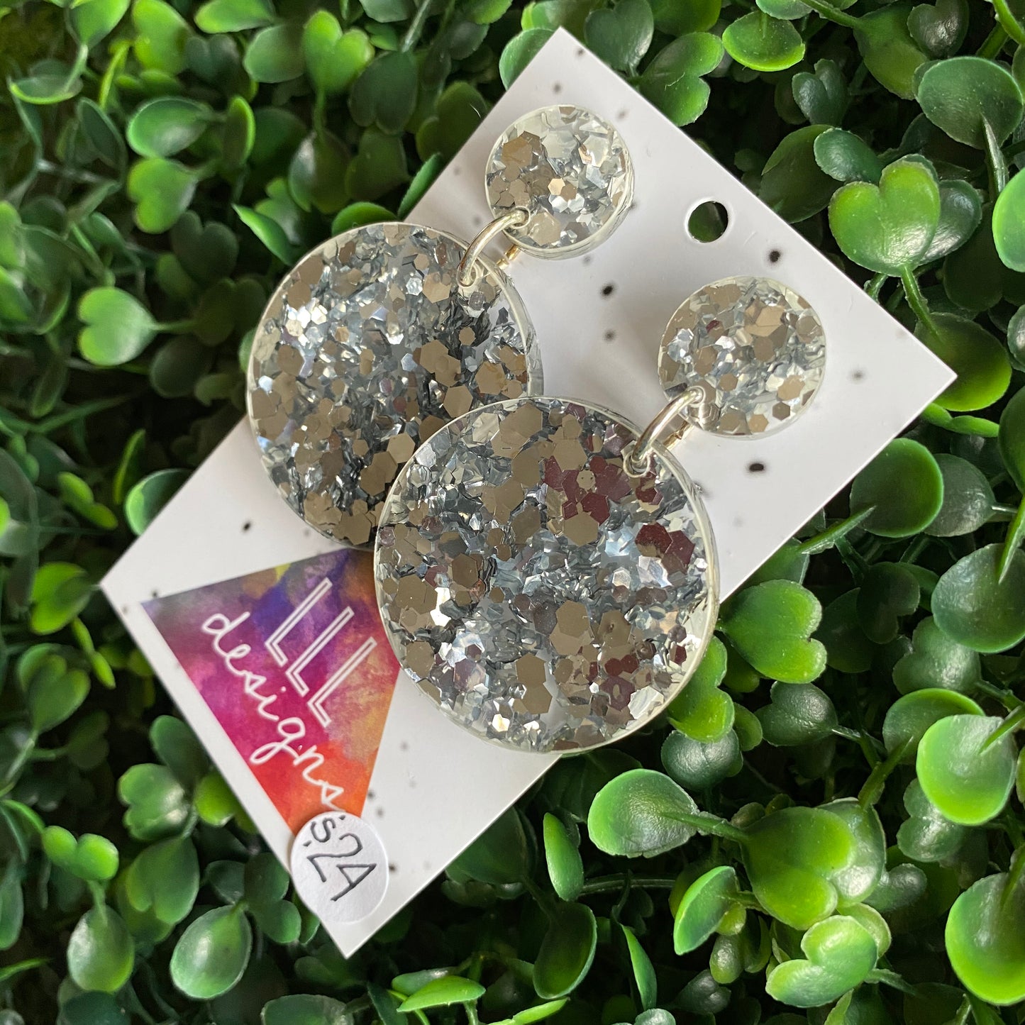 Silver Confetti Circle Dangle Earrings. All Kinds of Sparkle & Glitter Joy!