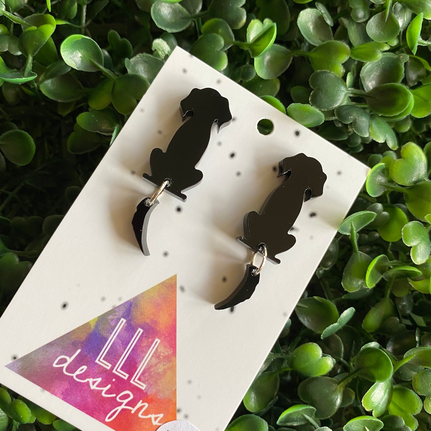 Dog Earrings. Sitting Pretty Doggo Earrings with Wagging Tails. Just what Every Dog Lover Needs :) (Black)