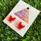Chicken Earrings - Little Red Hen Acrylic Stud Earrings.