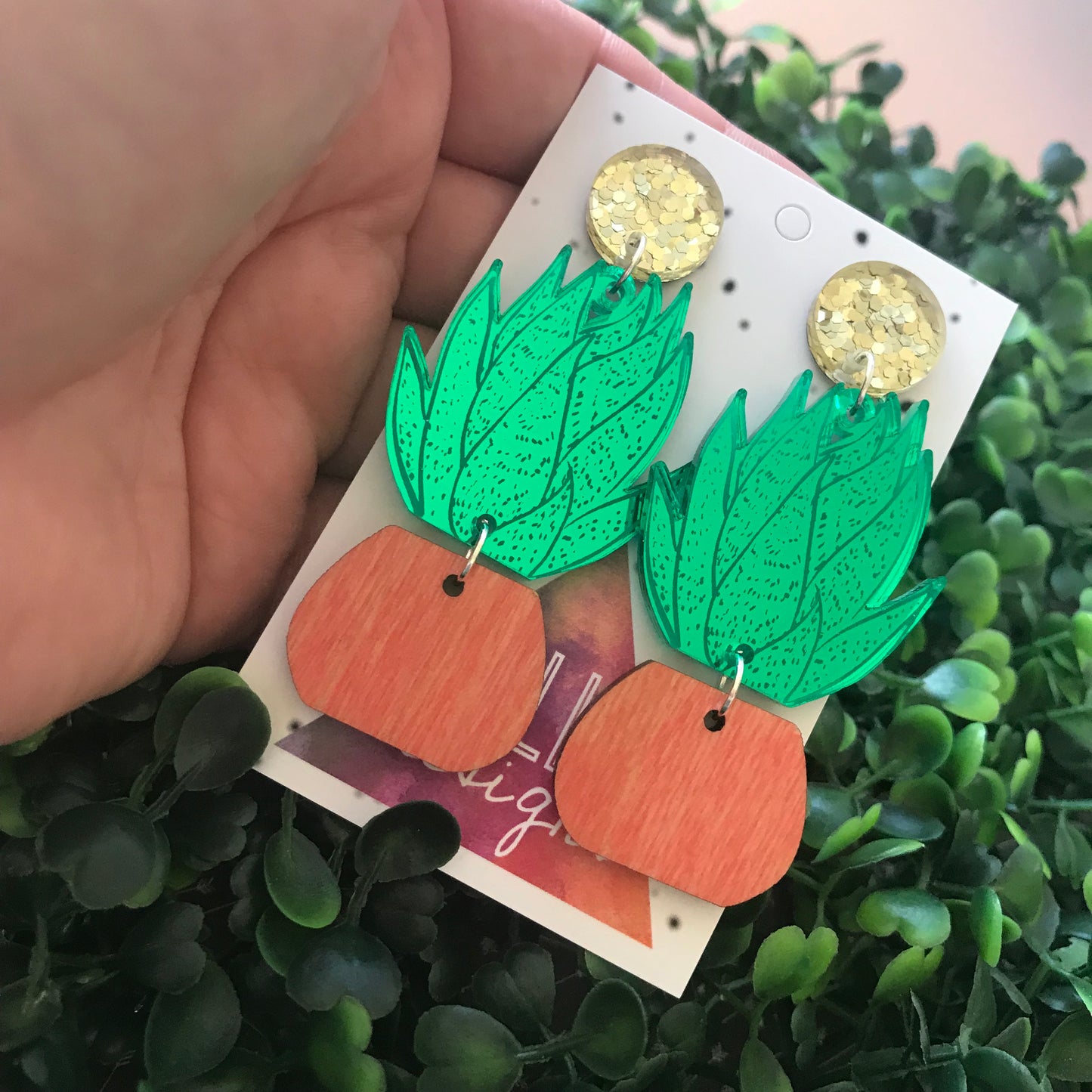 Potted Agave Plant Statement Dangle Earrings.