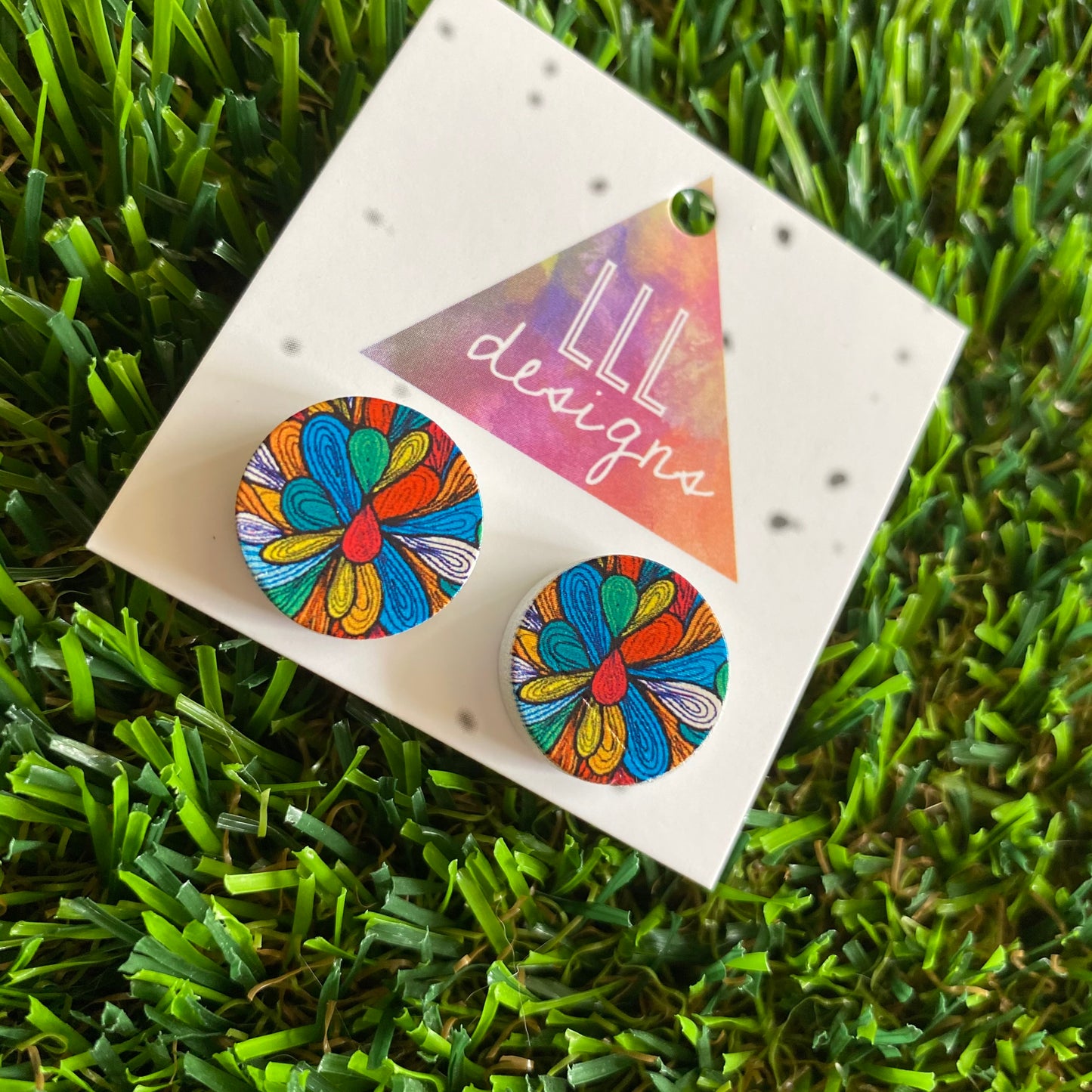 Colourful Artistic Petal Printed Stud Earrings.