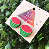 Printed Timber Wonderful Watermelon Stud Earrings. (half)