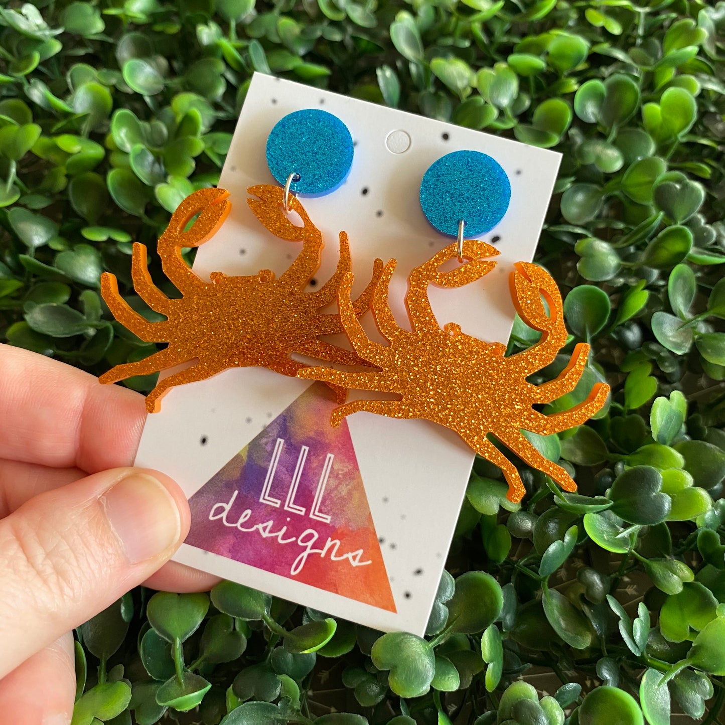 Crab Earrings. Glitter Orange Crab Statement Dangle Earrings.