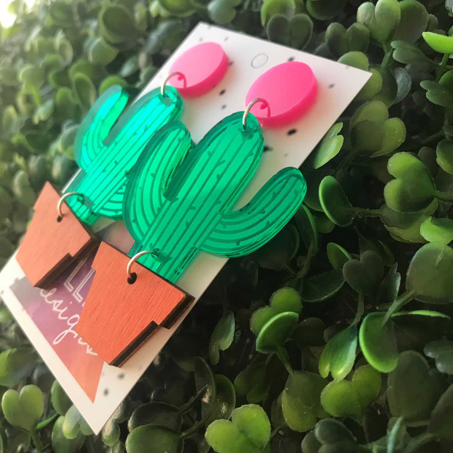 Potted Cactus Statement Dangle Earrings.