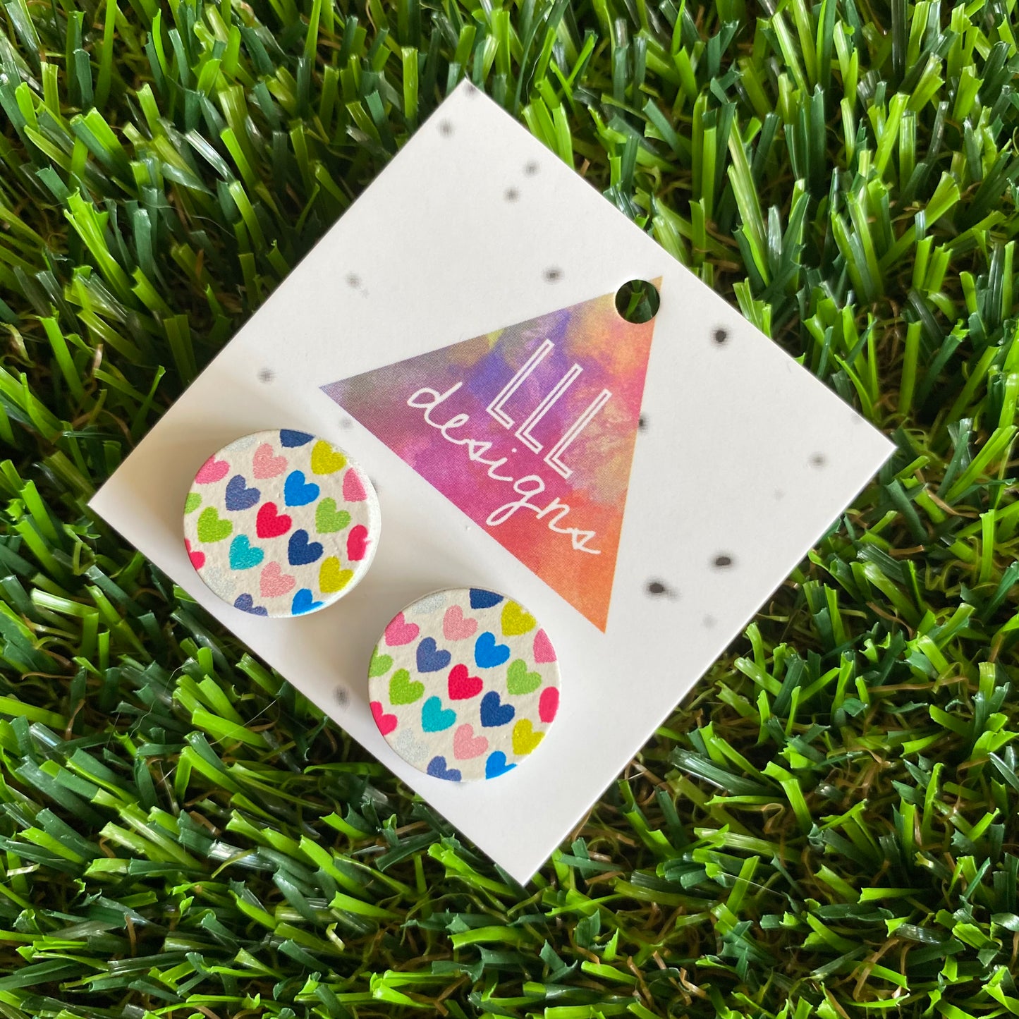 Rainbow Love - Printed Timber Stud Earrings.