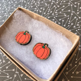 Hand Painted Pumpkin Stud Earrings. Bamboo Earrings.