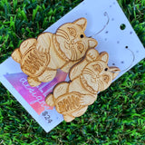 Lucky Cat Hoop Dangle Earrings - Bamboo Laser Etched and Cut Earrings.