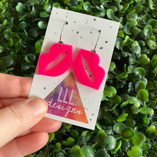 Luscious Lips Earrings - Vibrant Hot Pink Kiss Lip Hoop Dangle Earrings. Blow Kisses everywhere you go :)