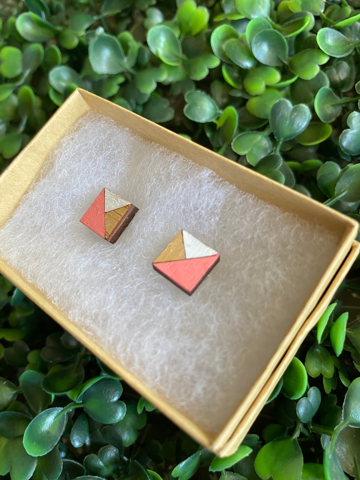 Geometric Square Earrings - Detailed Hand Painted Bamboo Earrings - Available in 2 Stunning Colour Combinations.