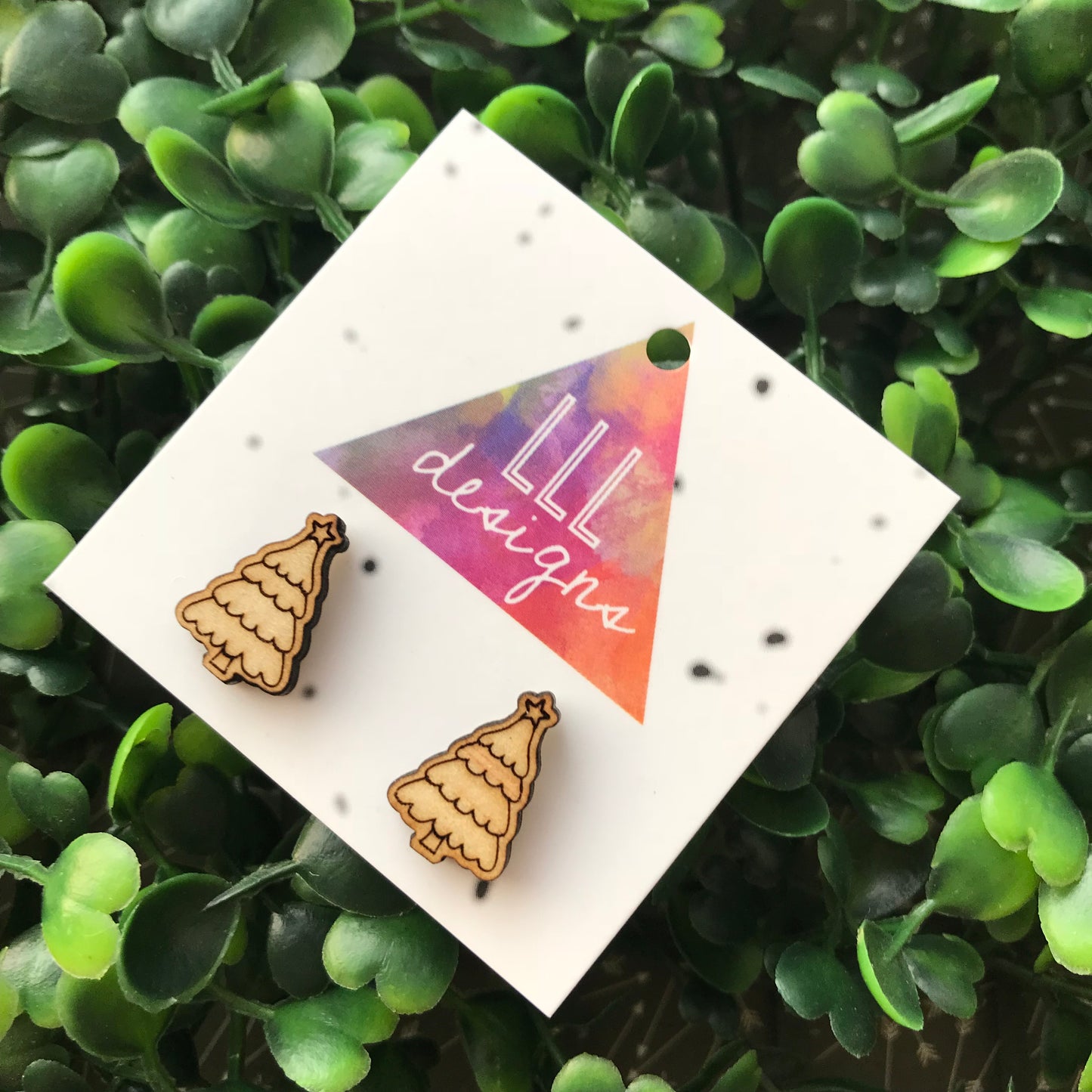 Christmas Tree Stud Earrings. Timber Etched Earrings.