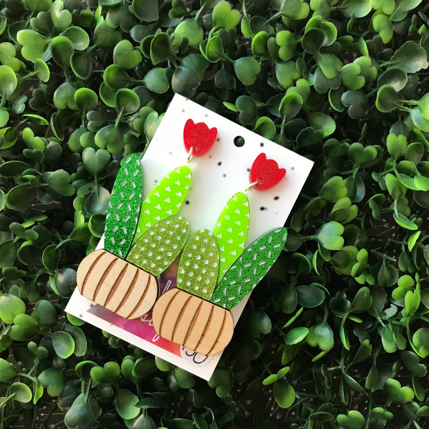 Cactus Earrings - Hand Painted Cactus Trio Dangle Earrings.