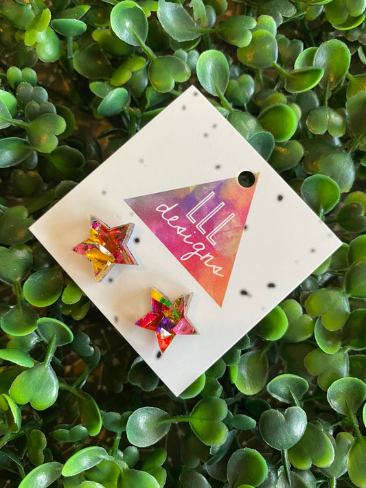 Rainbow Metallic Glitz Star Statement Stud Earrings (perfect star)