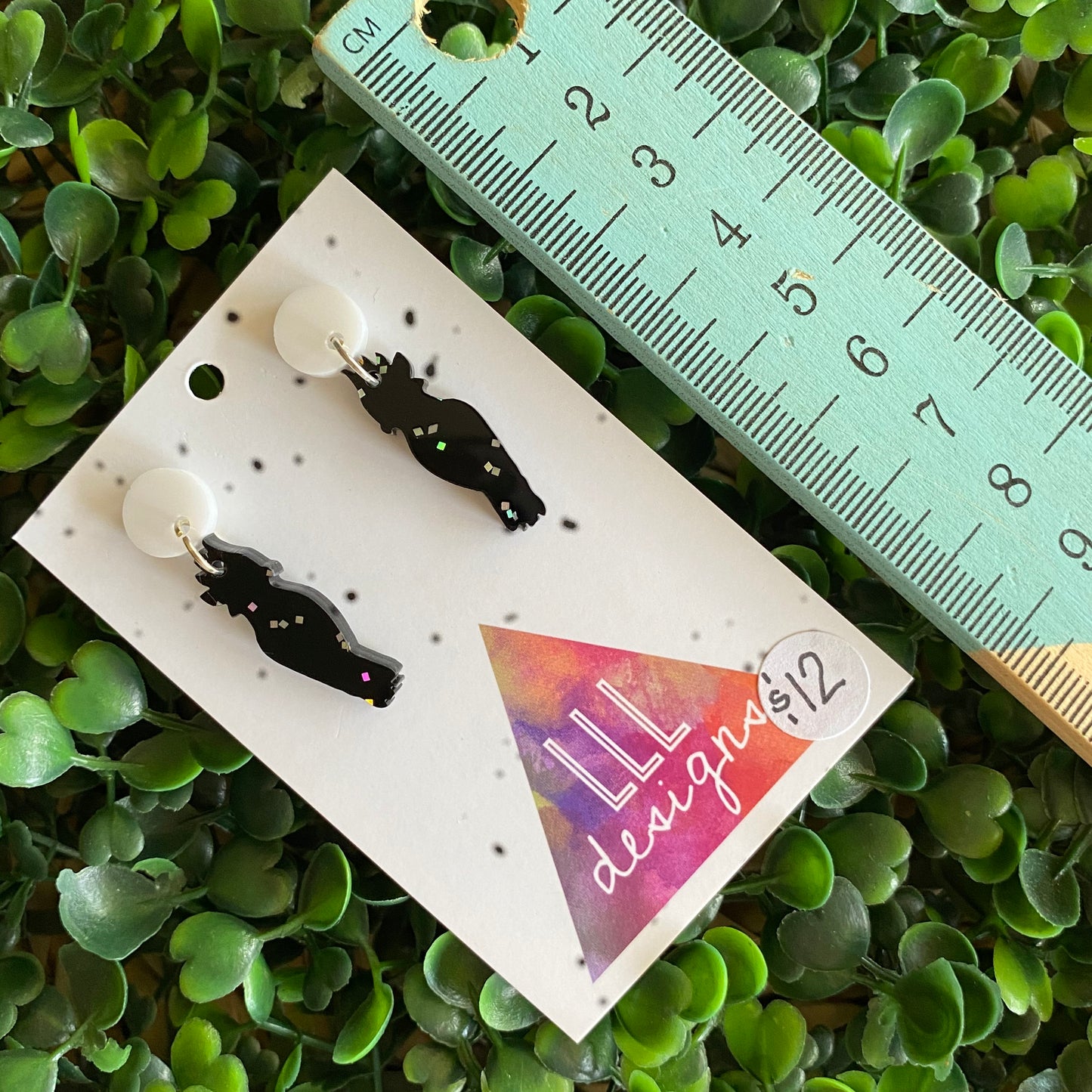 Glitter Black Cockatoo Statement Dangle Earrings. (mini) Australian Earrings.