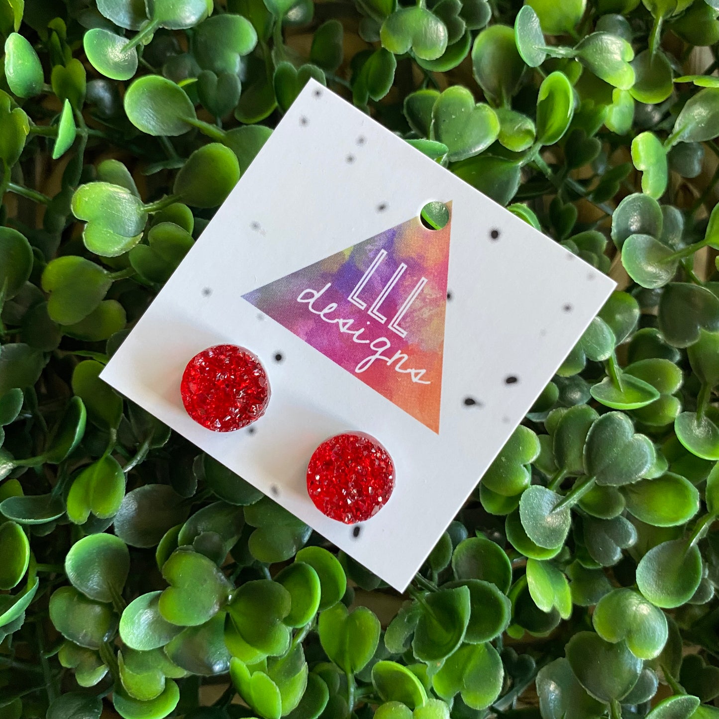 Glorious Red Faux Druzy Stud Earrings.