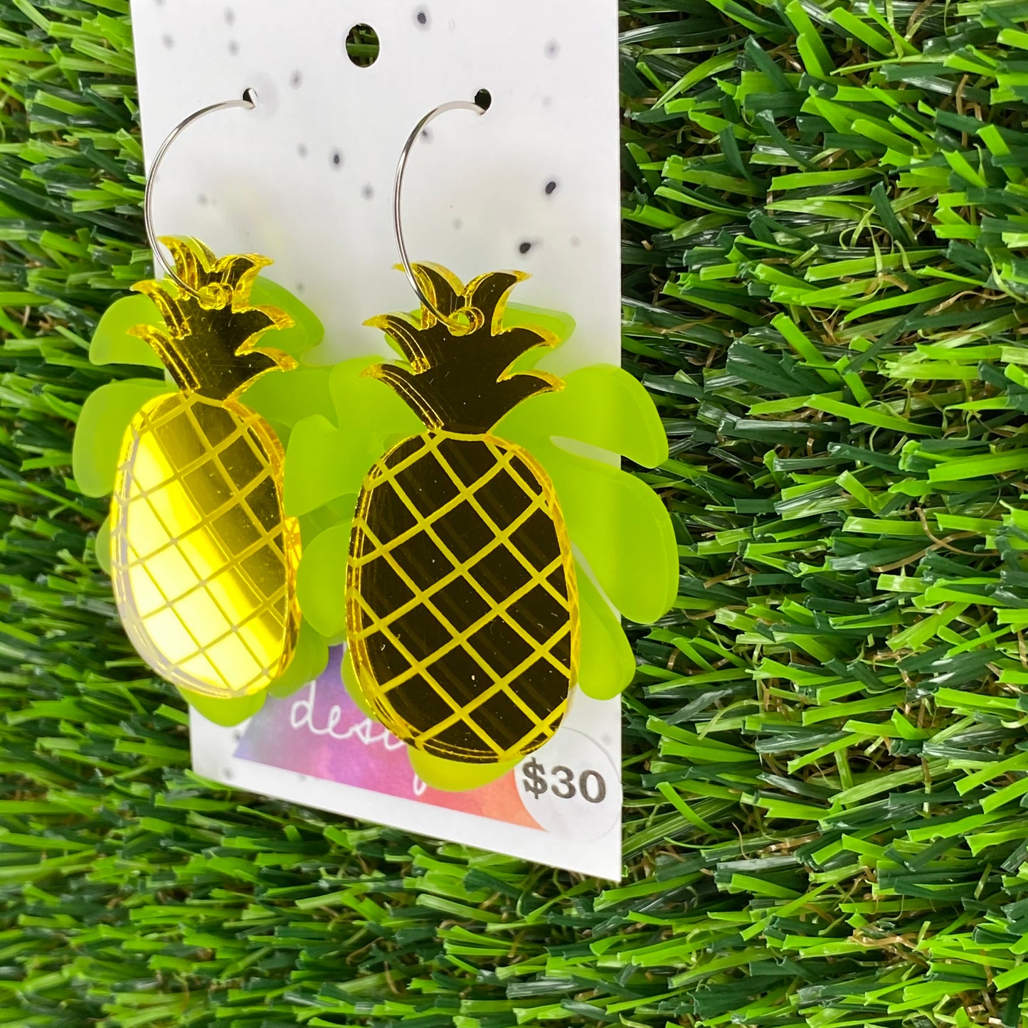 Midori Lime Pine Statement Hoop Dangle Earrings - Can be worn 3 ways!