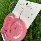 Femme Floral Glitter Pink Hoop Dangle Earrings - Groovy Baby!!!