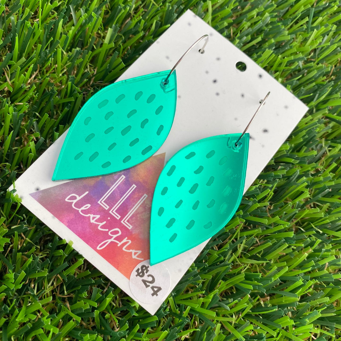 Green Mirror Pod Hoop Dangle Earrings - Super Lightweight!