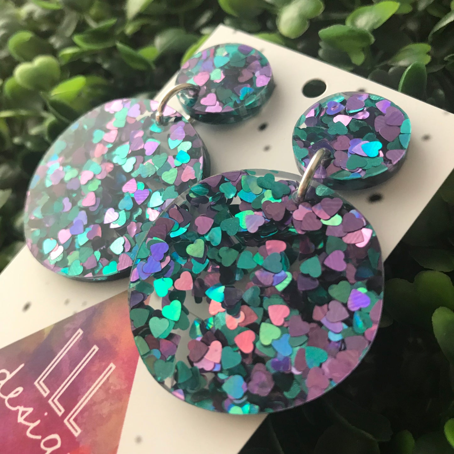 Super Glitzy Love Heart Confetti Dangle Earrings.