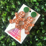 Gingerbread Man Christmas Dangle Earrings.