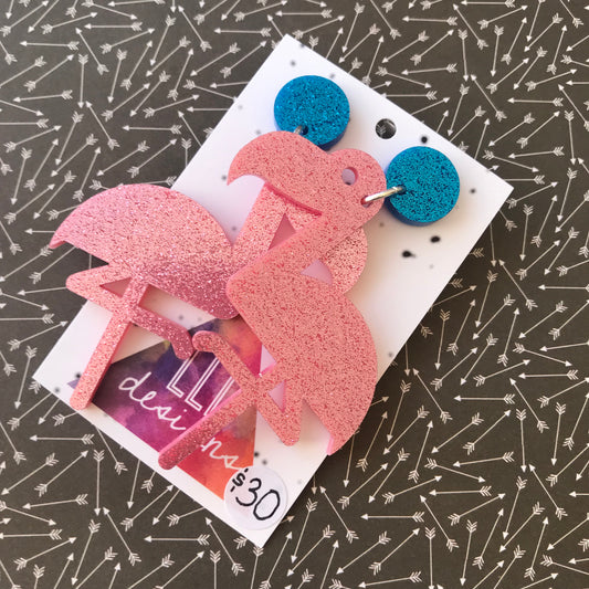 Mega Size Totes Tropical Statement Dangles. Flamingo Awesomeness.
