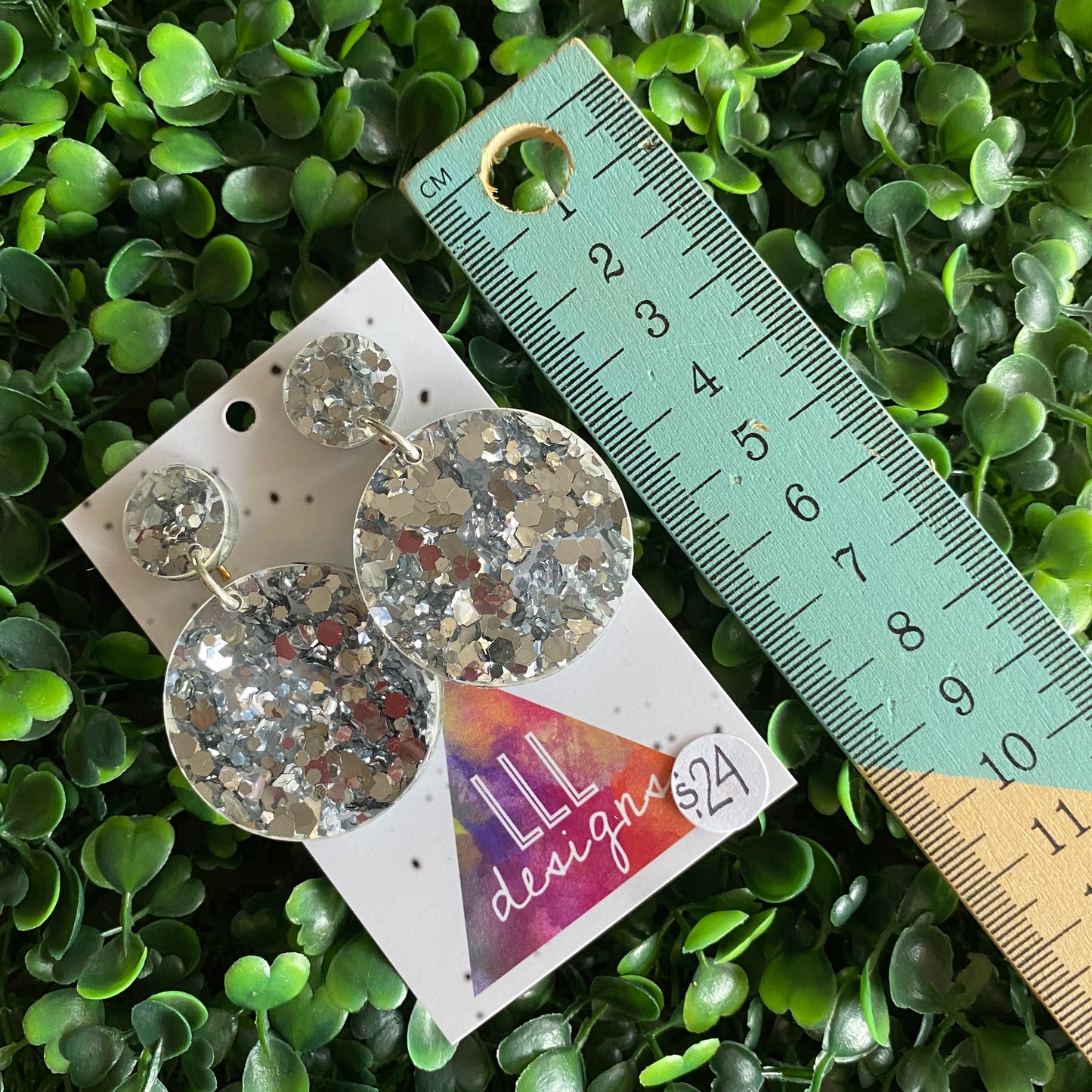 Silver Confetti Circle Dangle Earrings. All Kinds of Sparkle & Glitter Joy!