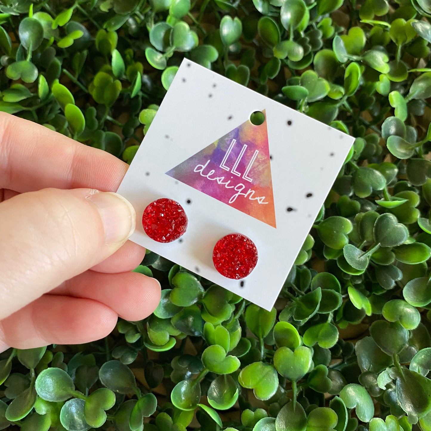 Glorious Red Faux Druzy Stud Earrings.