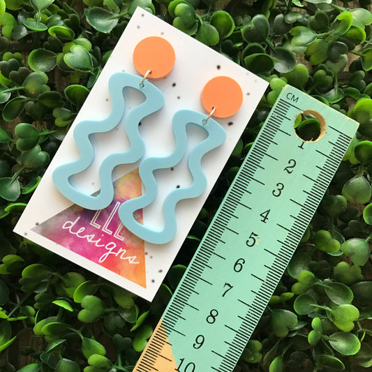 Squiggle Wiggle Dangle Earrings ( in Blue ) Pastel Matte Blue Earrings. Daring Dangles. Life's too short to wear boring Jewellery.