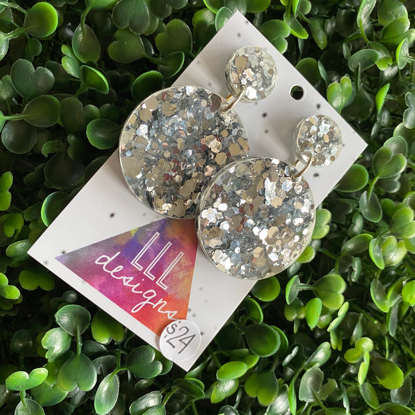 Silver Confetti Circle Dangle Earrings. All Kinds of Sparkle & Glitter Joy!