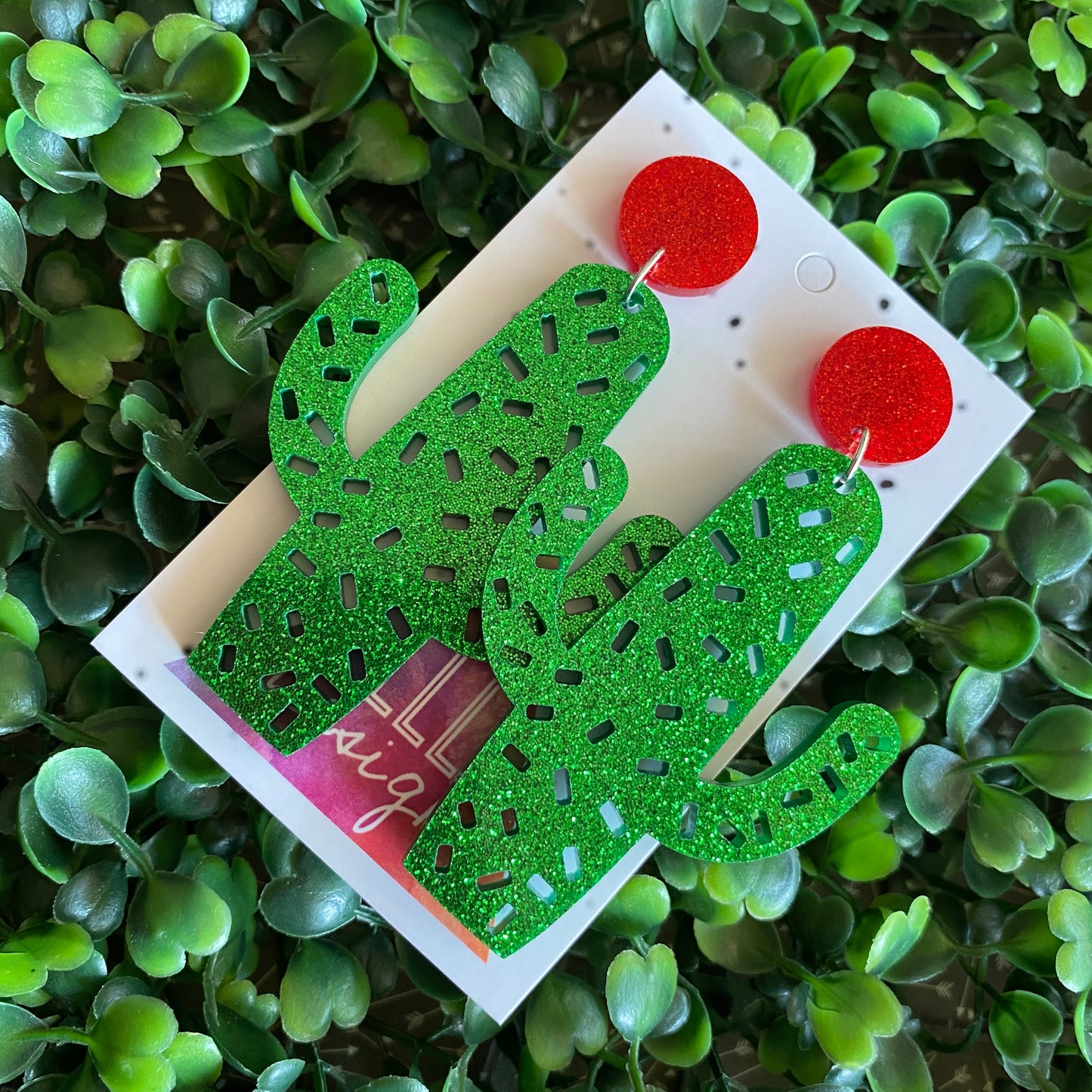 Cactus Statement Dangle Earrings - Mega Cactus Dangles BABY! Red Tops to make them POP!!!