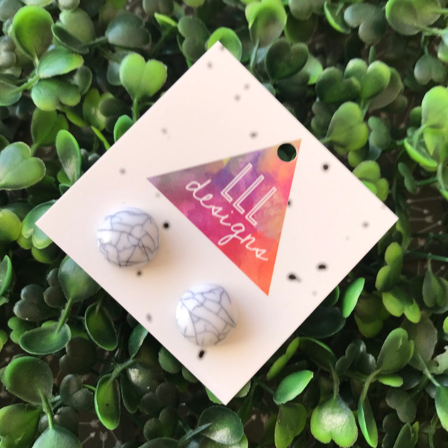 White and Grey Marble Stud Earrings.