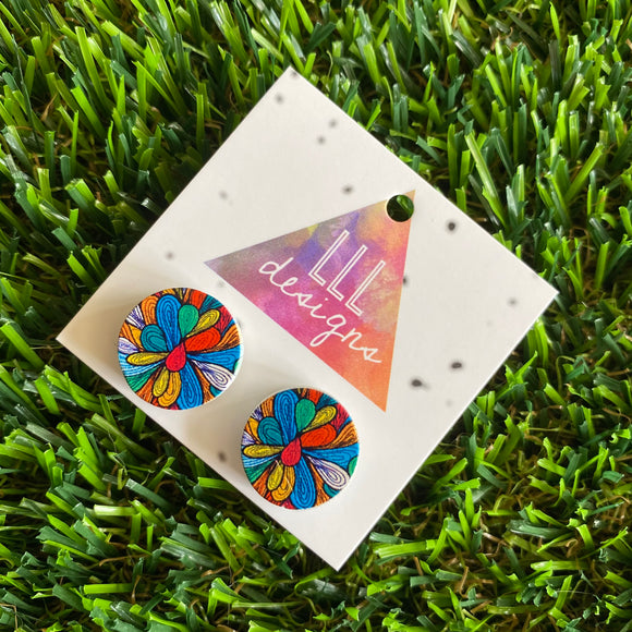 Colourful Artistic Petal Printed Stud Earrings.