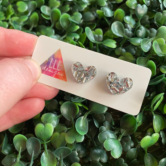 Silver Confetti Luxe Love Heart Stud Earrings.