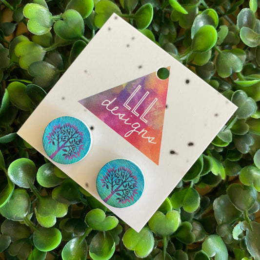 Tree of Life Printed Timber Stud Earrings.