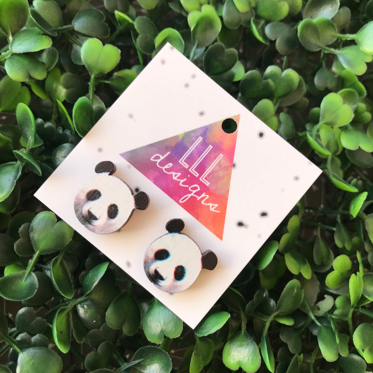 Printed Timber Panda Stud Earrings. Animal Earrings.