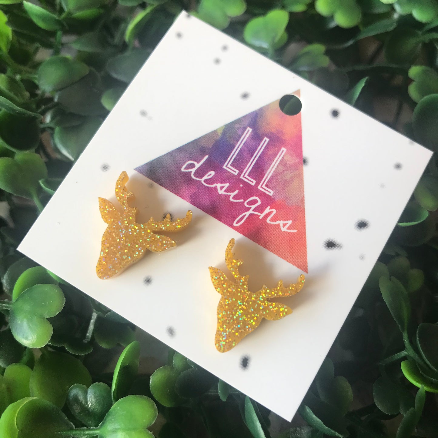 Reindeer Stud Earrings in Glorious Gold Glitter!
