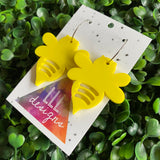 Bee Earrings. Vibrant Sunshine Yellow Queen Bee Hoop Earrings.